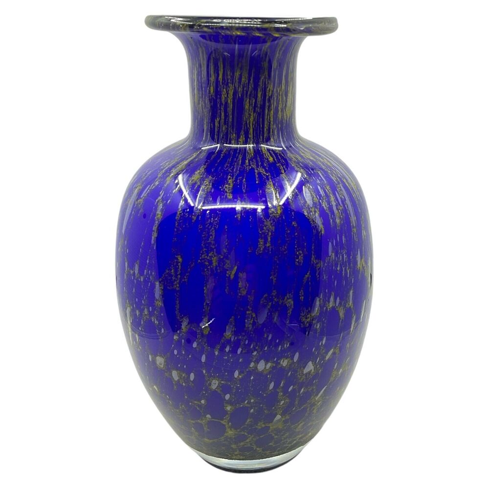 Murano Style Vase Cobalt‎ Blue Gold Infused Art Glass 10 inch